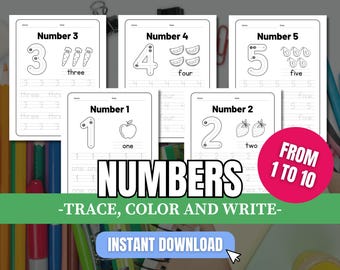 Printable worksheets for kids, number practice, handwriting, kindergarten activity, learning numbers