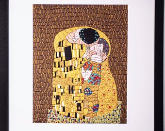 Handmade Embroidery in Frame / The Kiss - Gustav Klimt