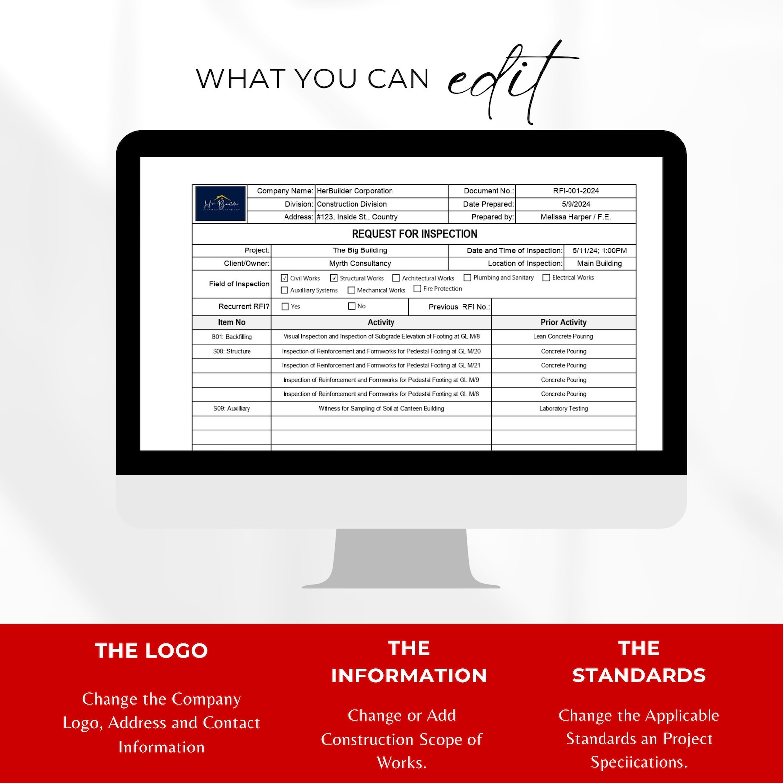Request for Inspection, Inspection Work Request, Construction Activity ...