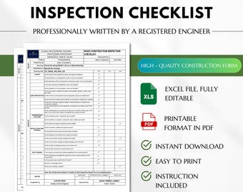 Op de afbeelding: Een checklist voor weginspectie, professioneel geschreven door een geregistreerde ingenieur. Beschikbaar in Excel- en PDF-formaten, volledig bewerkbaar, printbaar, met direct downloaden en instructies.