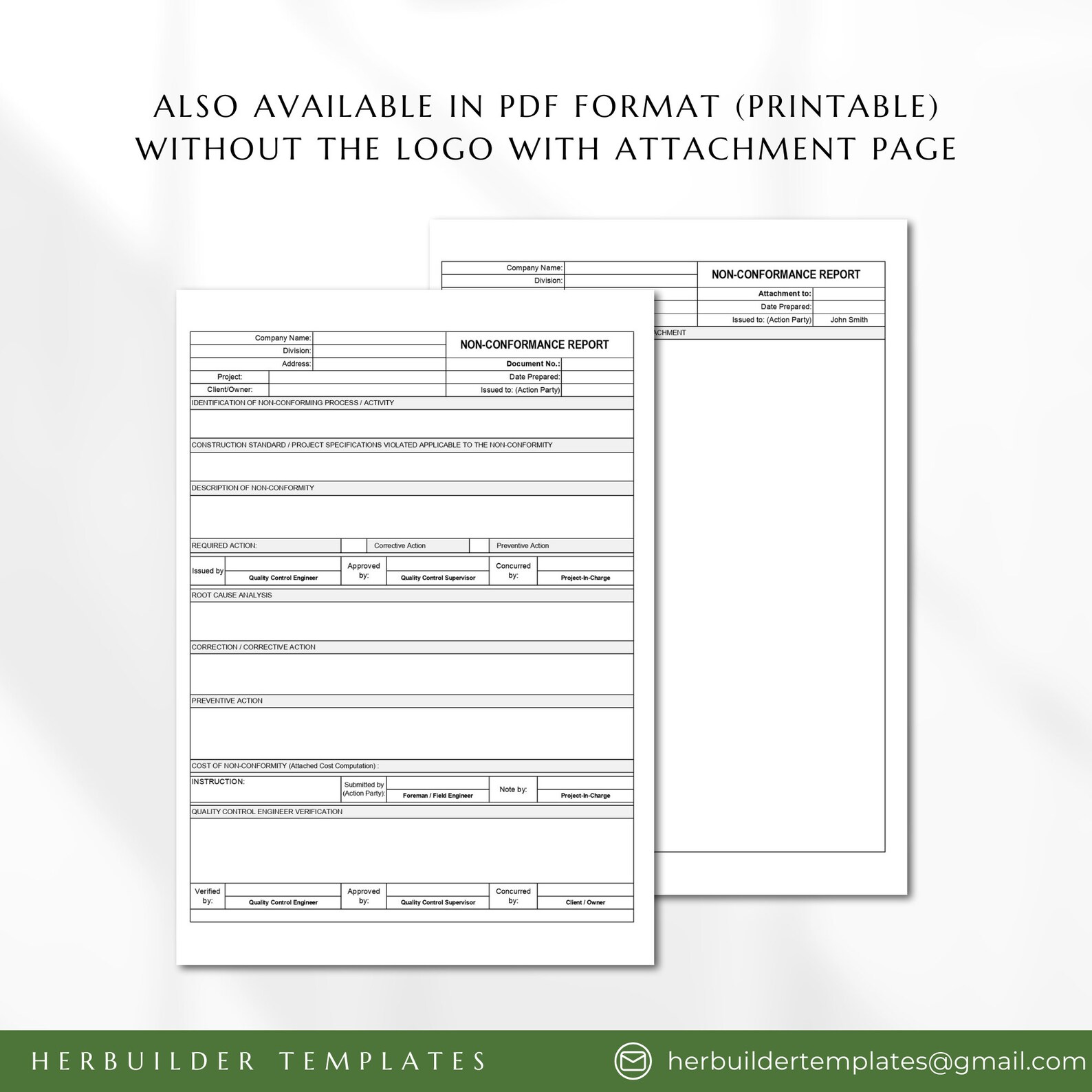 Quality Control Inspection Report Form Non-conformance Report for Construction, Non-conformity Report, Quality ...