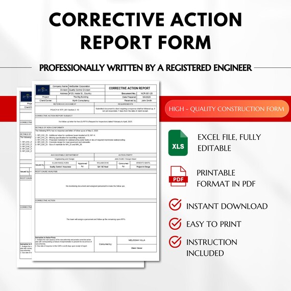 Corrective Action Report Form, Non-Conformance Report, Preventive Report Form, Site Report Form, Construction Project Findings Report