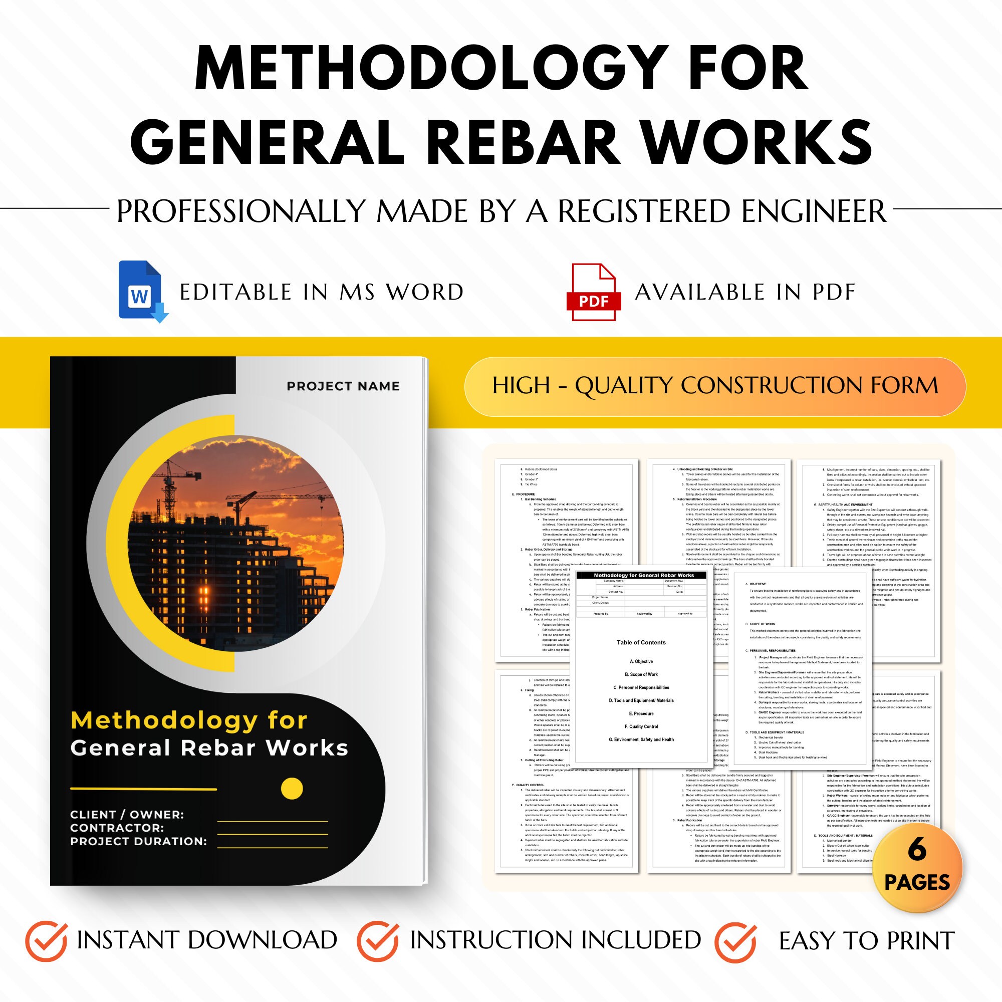 Methodology for General Rebar Works, Rebar Installation Method ...