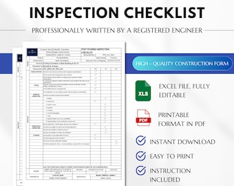 Post Pouring Inspection Checklist, Concrete Pouring Checklist, Quality Control Inspection Forms, Site Related Forms, Inspection Checklist