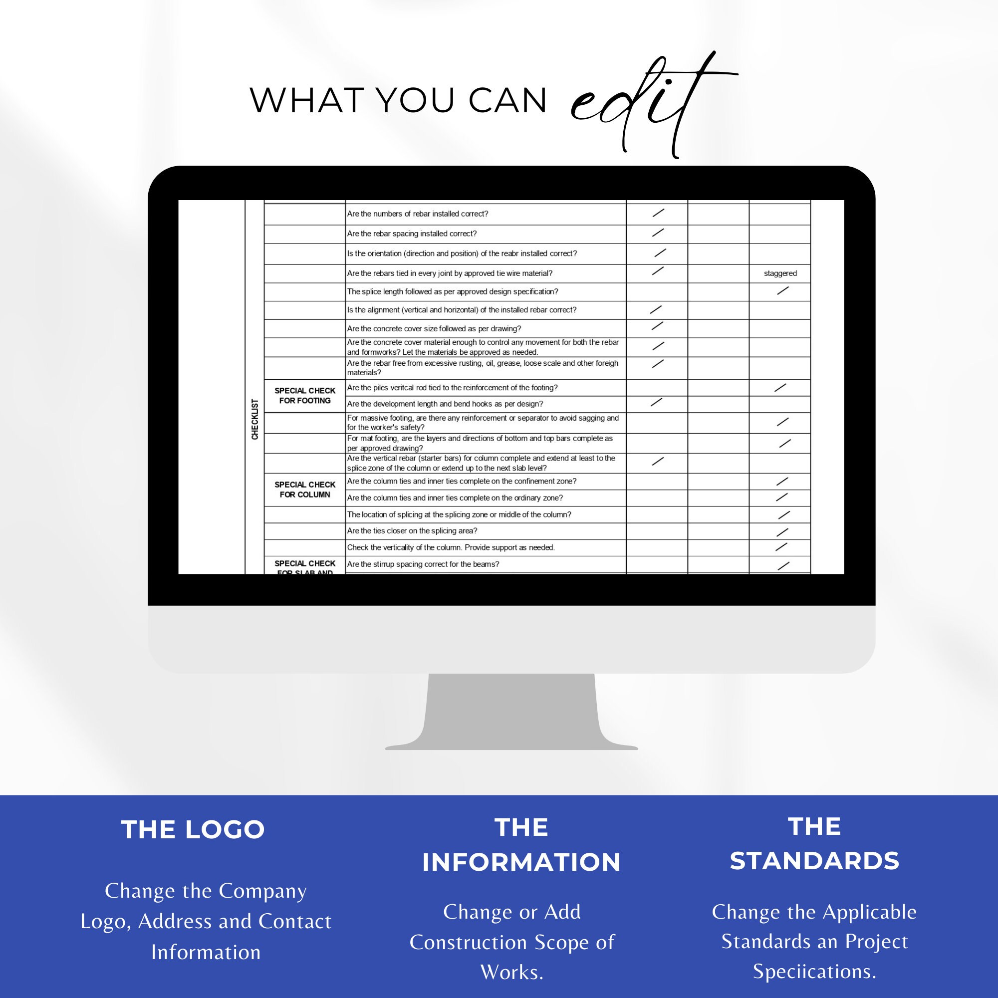 Rebar Inspection Checklist, Reinforcement Checklist, Quality Control