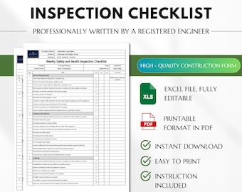Construction Safety and Health Inspection Checklist, Construction Hazard Inspection, Safety Report, HSE Report, Construction Checklist