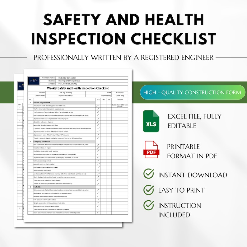 Construction Safety and Health Inspection Checklist, Construction ...