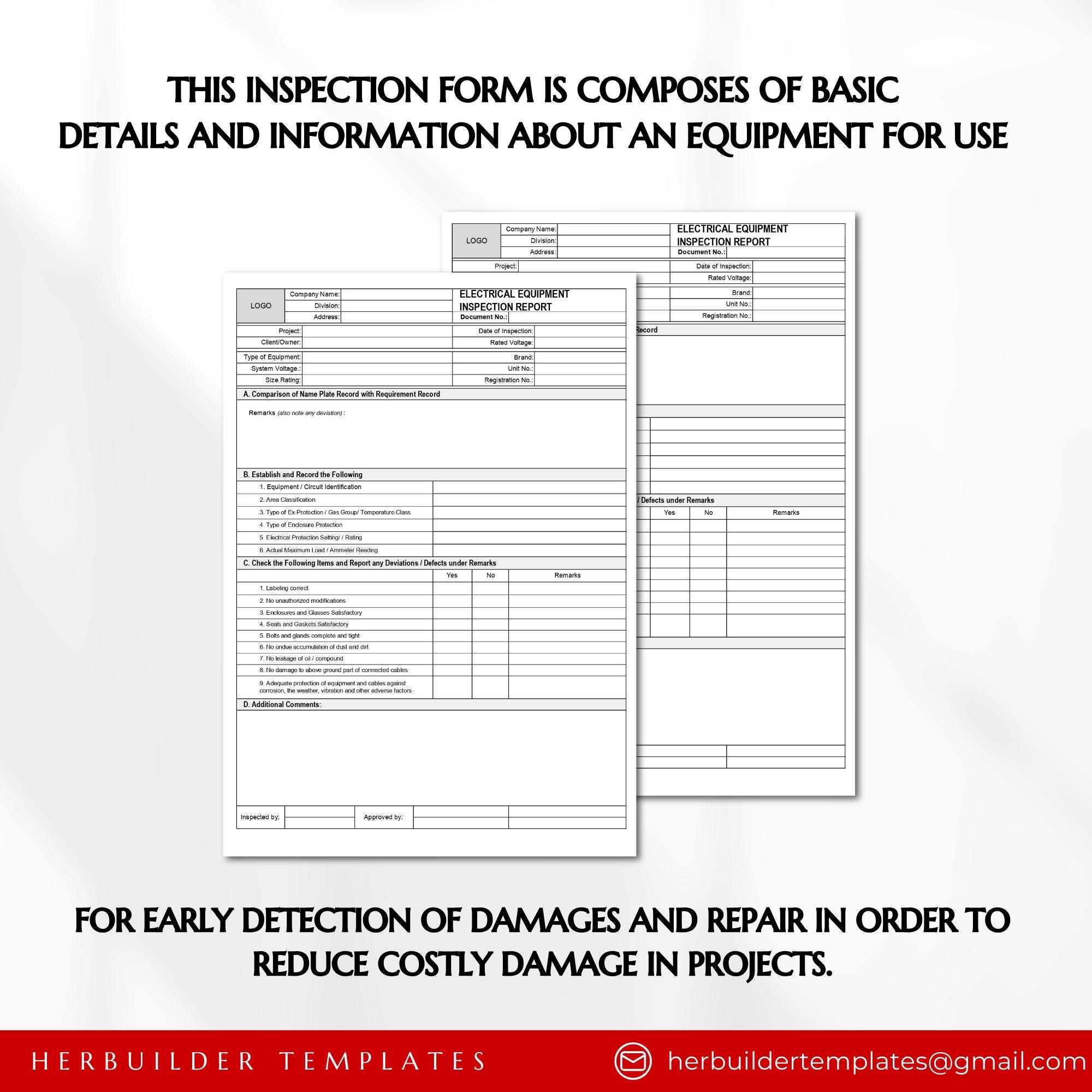 Electrical Equipment Inspection Form, Equipment Test Form, Equipment ...