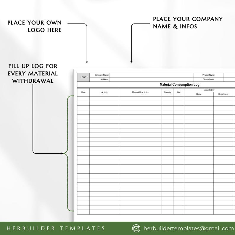 Material Consumption Log, Material Withdrawal Record, Withdrawal Log ...