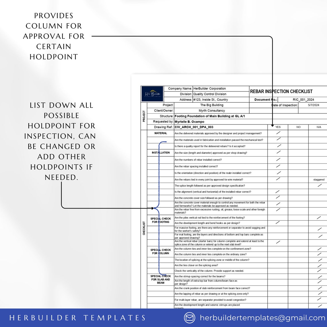 Rebar Inspection Checklist, Reinforcement Checklist, Quality Control ...