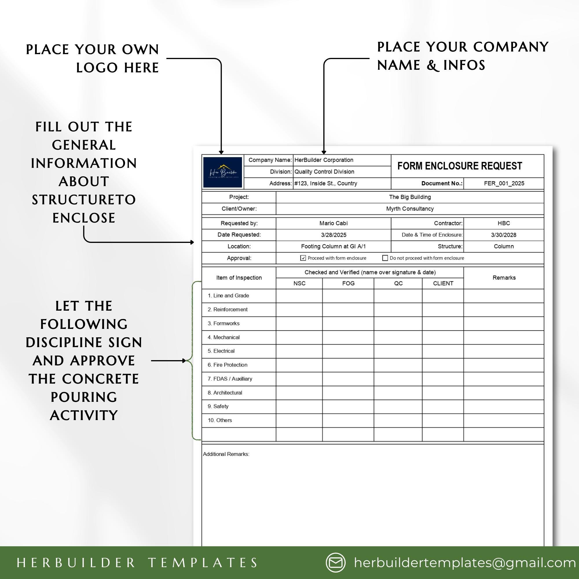 Formworks Enclosure Request Form, Structure Enclosure Form, Form ...