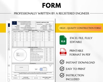 Concrete Sampling Form, Concrete Cylinder Sampling Template, Concrete Testing, Quality Control for Concrete, Consolidation Test of Concrete