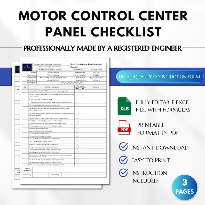 Motor Control Center Panel Checklist, MCC Panel Checklist, Panel Board ...