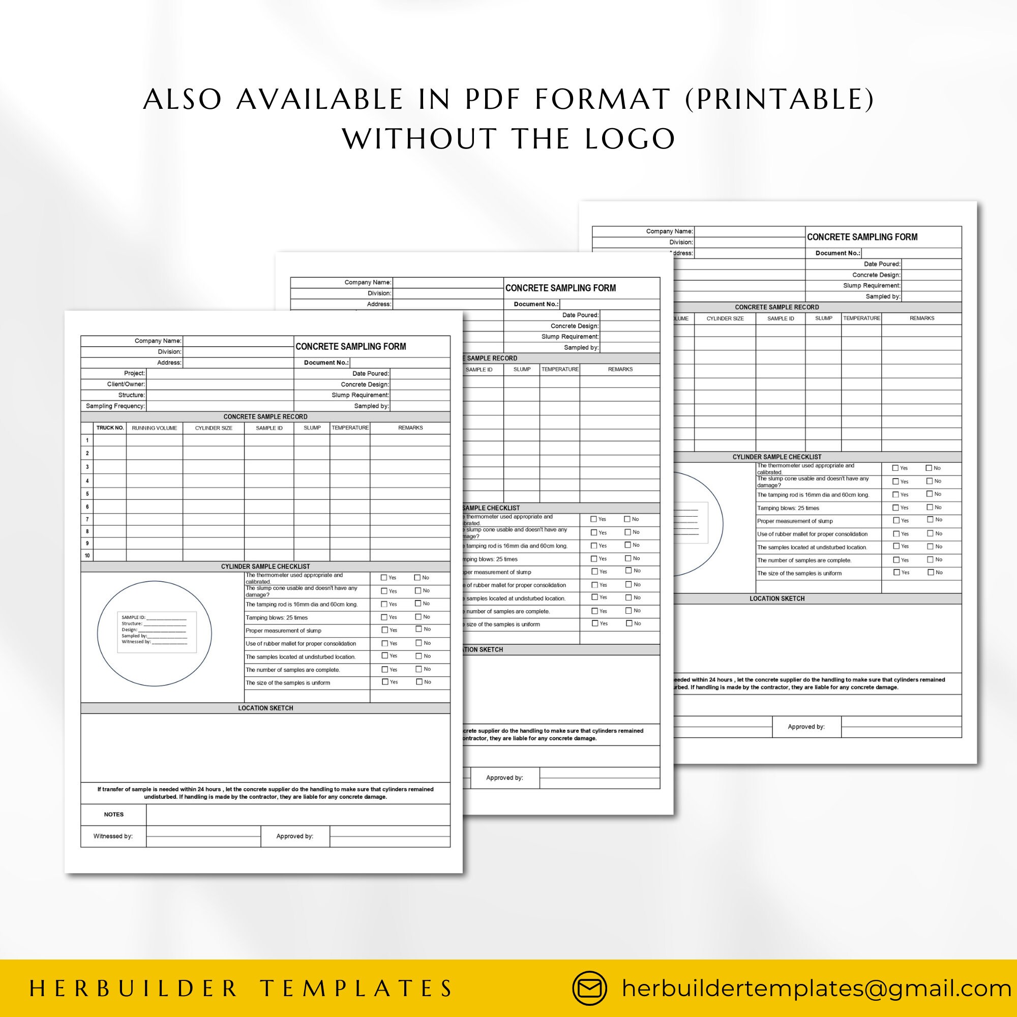 Concrete Sampling Form, Concrete Cylinder Sampling Template, Concrete ...