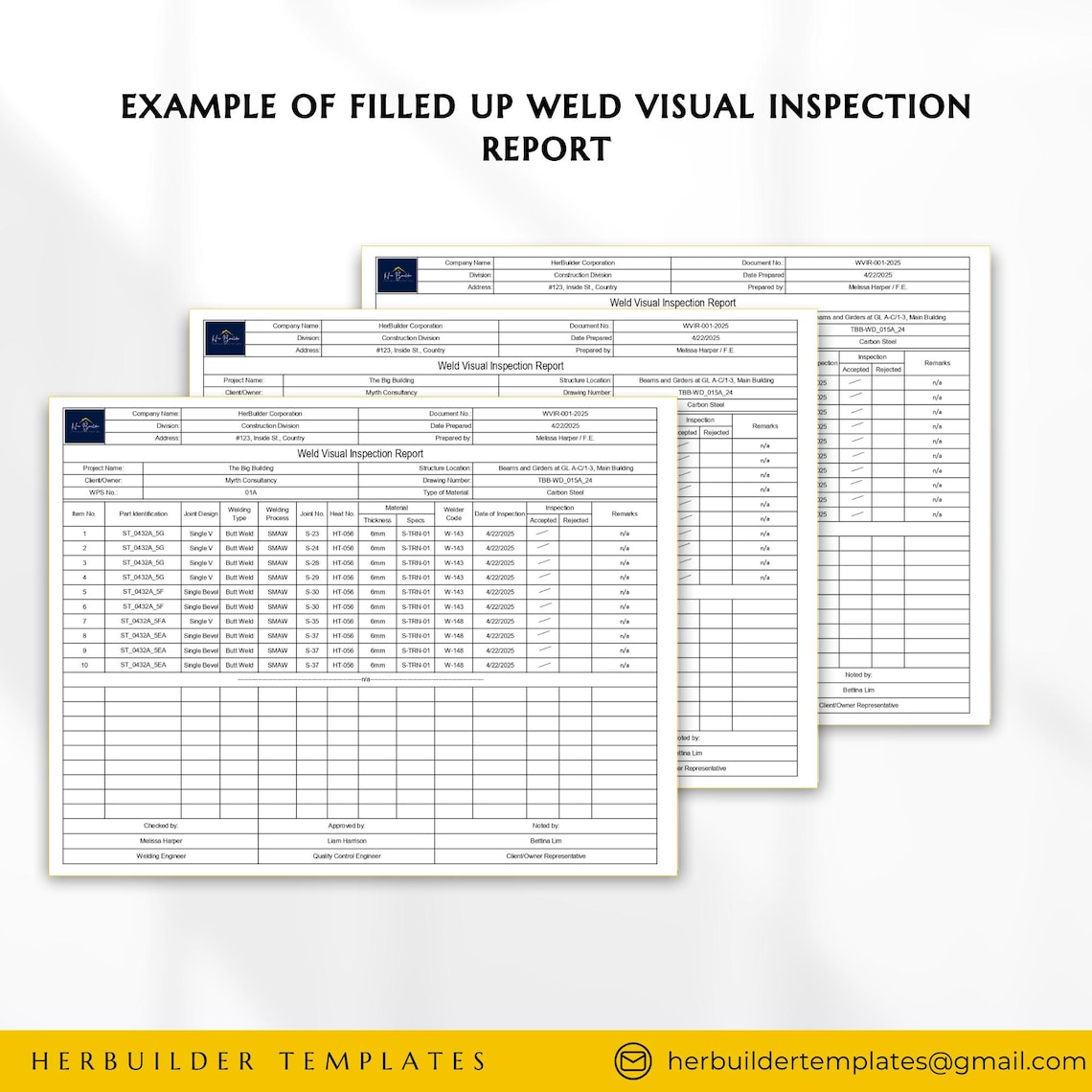 Weld Visual Inspection Report, Weld Report Form, Welding Inspection ...
