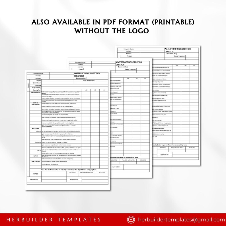 Waterproofing Inspection Checklist, Liquid Waterproofing Report ...