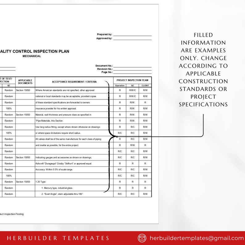 Quality Control Inspection Plan Template for Mechanical Works Quality Control Inspection Plan Template for Mechanical Works