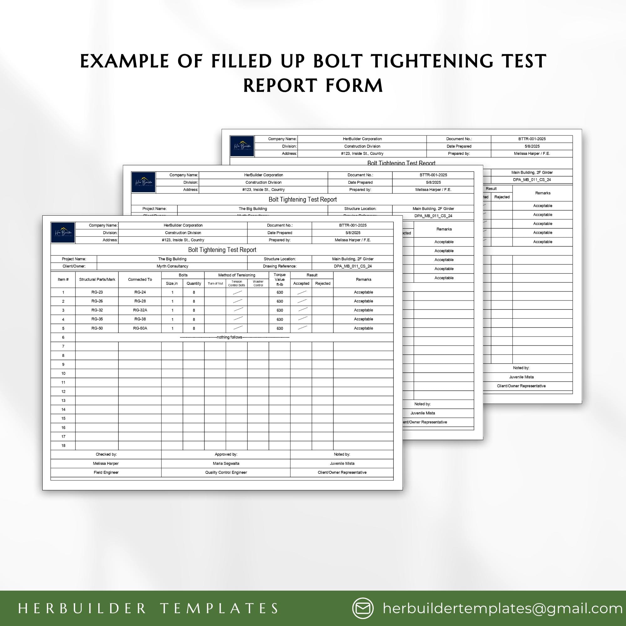 Bolt Tightening Test Report Form, Bolt Torqueing Test Report, Bolt ...