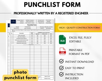 Construction Punchlist Form, General Punchlist Checklist, Project Handover Punchlist, Turnover Punchlist, Structure and Punchlist