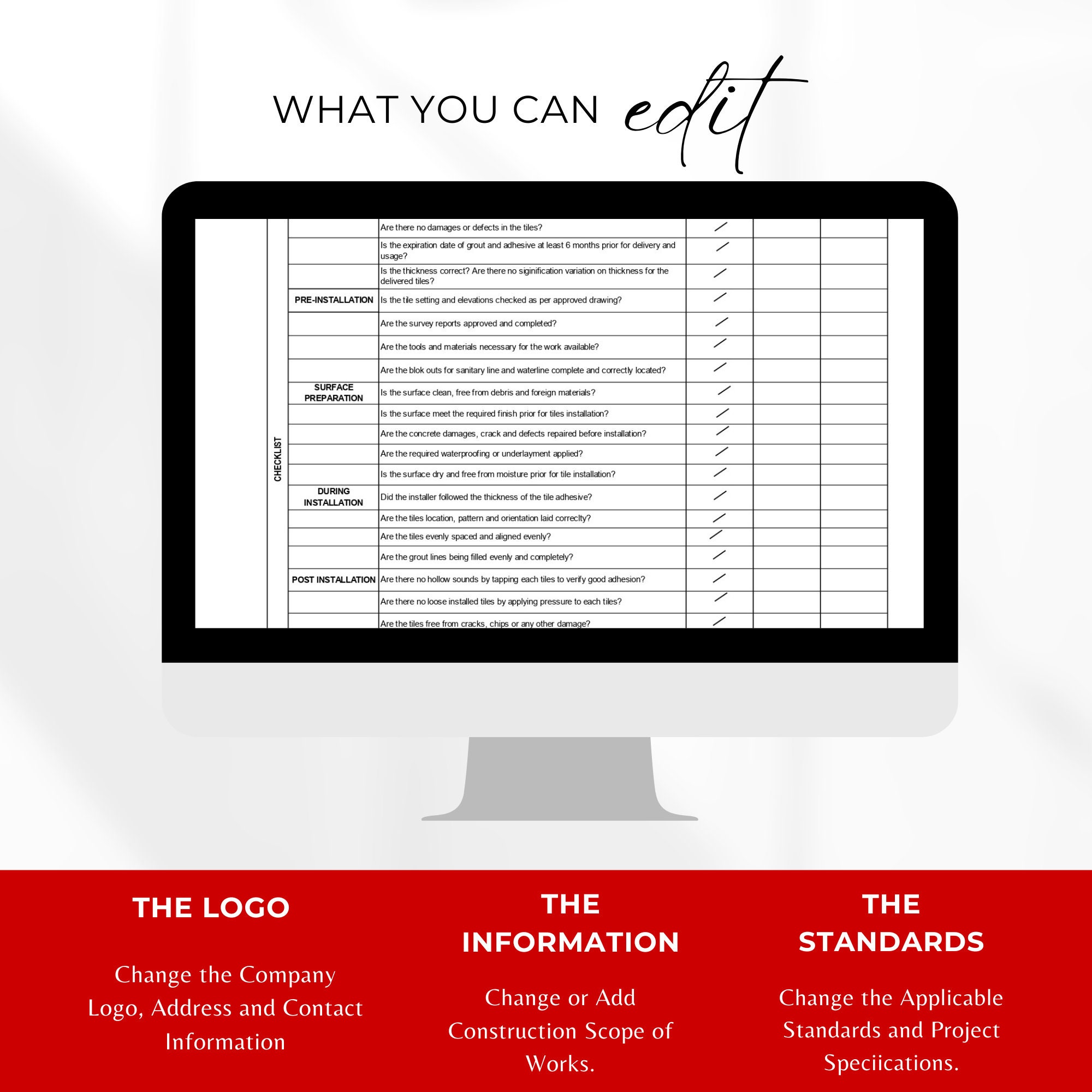 Tiles Inspection Checklist Form, Tiles Installation Inspection, Quality Control Forms, Fit-out ...