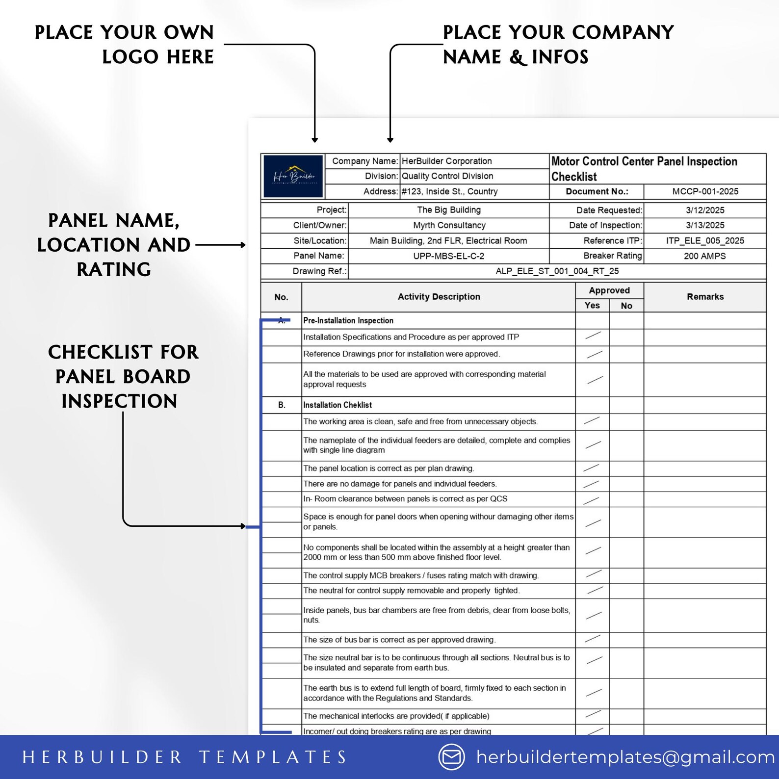 Motor Control Center Panel Checklist, MCC Panel Checklist, Panel Board ...
