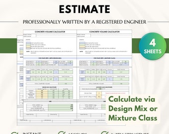 Betonschätzungsrechner, Projektschätzungsvorlage, Konstruktionsschätzung, Mengenvermessungsformular, Jobschätzungs-Excel-Rechner