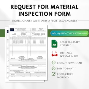 Richiesta di ispezione del materiale, ispezione dei materiali consegnati, rapporto di ispezione del materiale, rapporto di ispezione del controllo qualità, RMI