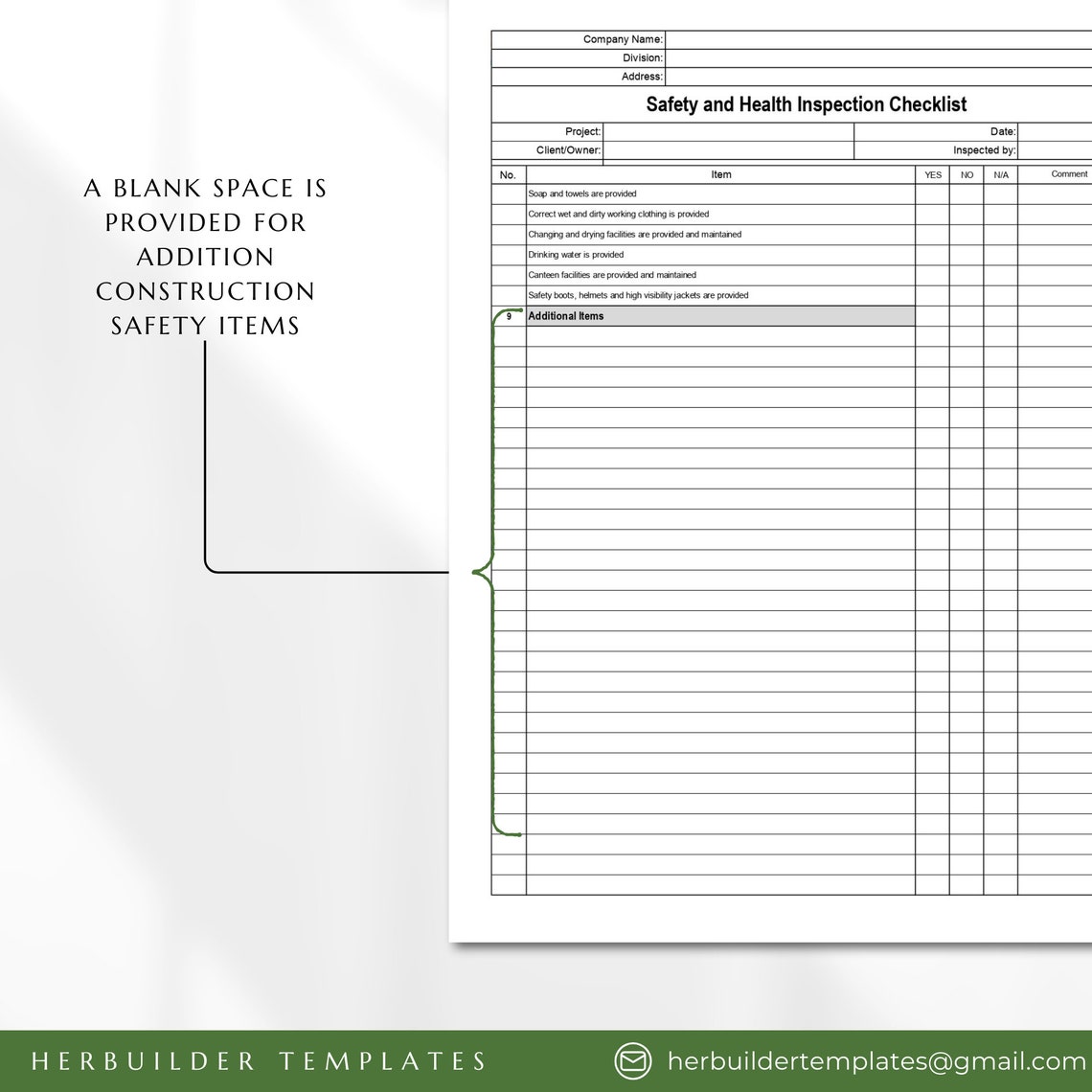 Construction Safety and Health Inspection Checklist, Construction ...