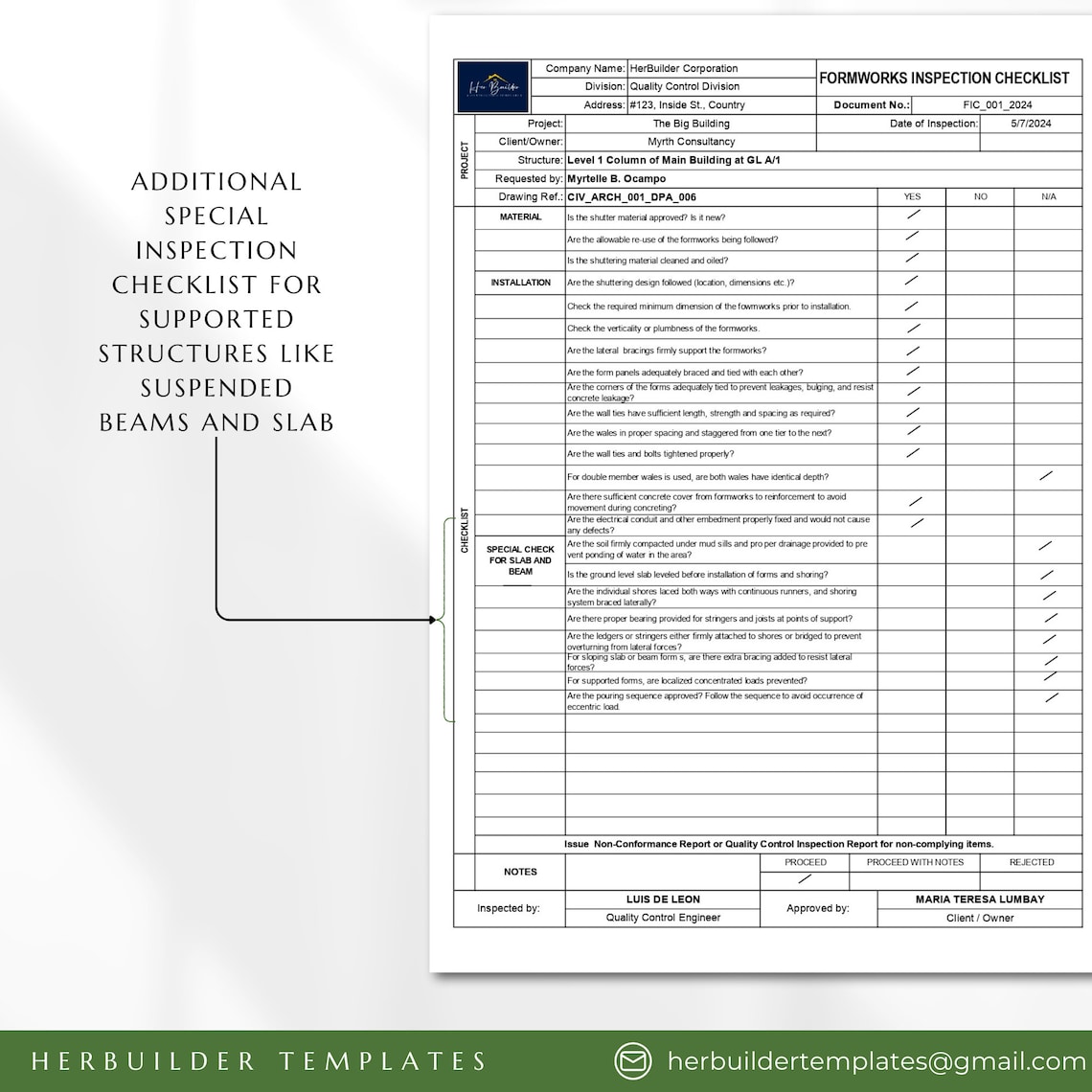 Formworks Inspection Checklist, Shutter Inspection, Formworks Before ...