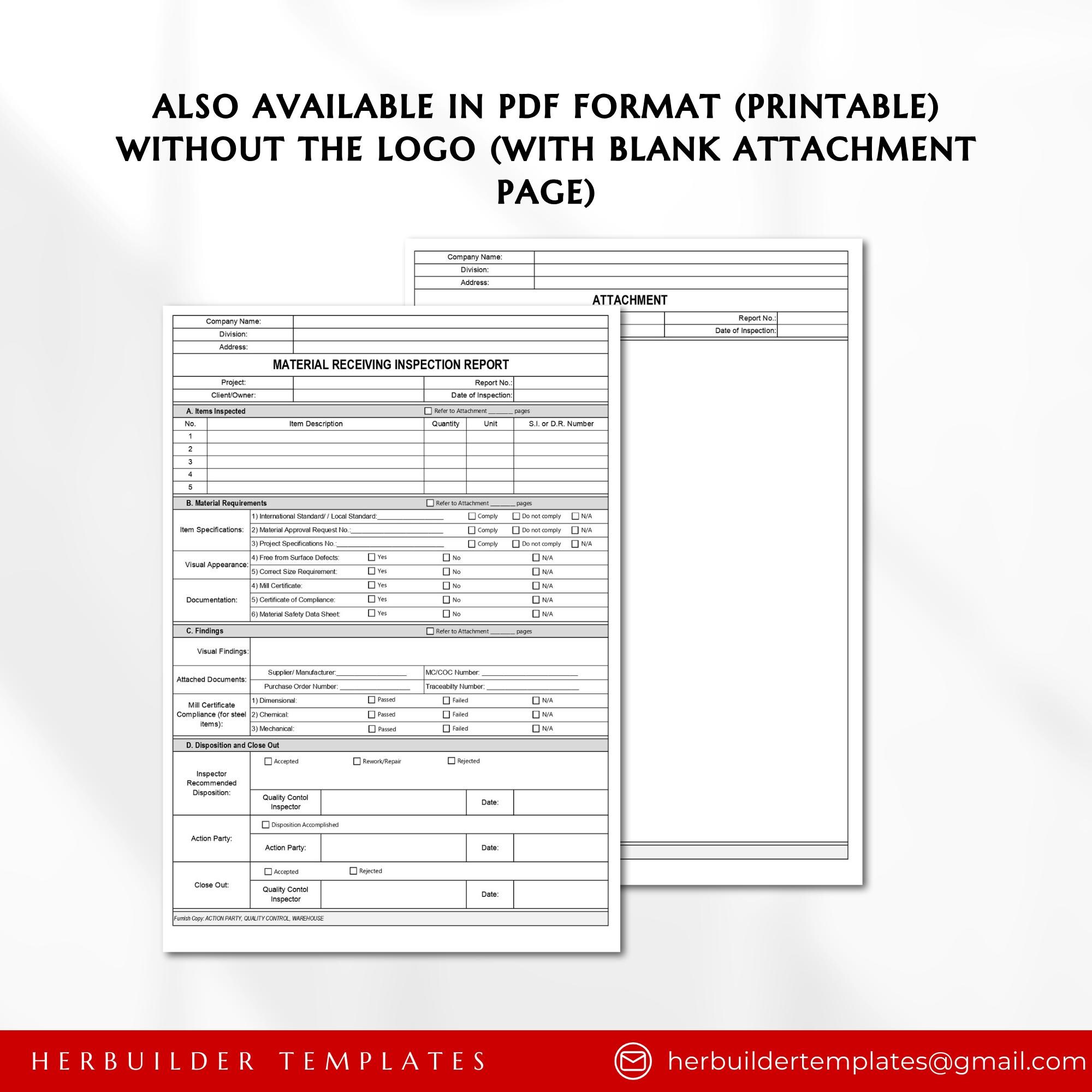 Material Inspection Format Material Receiving Inspection Report, Quality Control Inspection Report ...