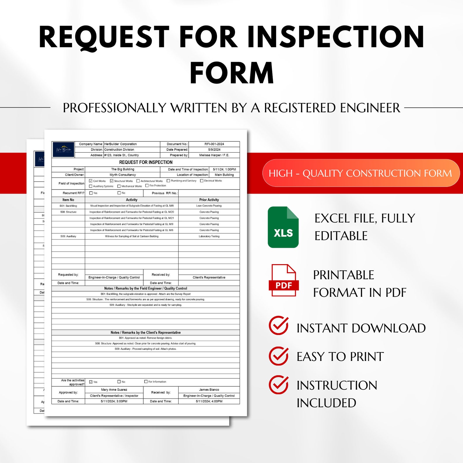 Request for Inspection, Inspection Work Request, Construction Activity ...
