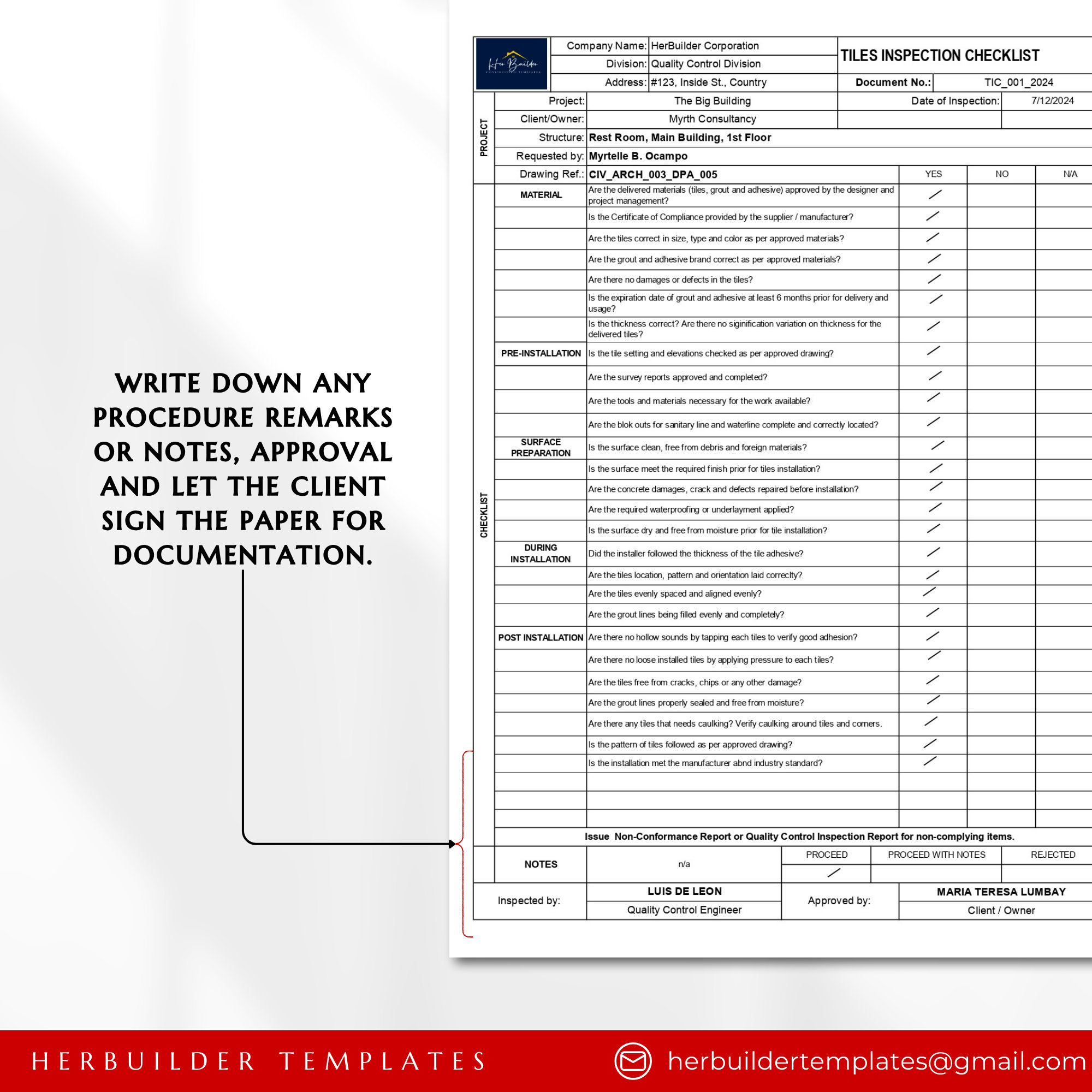 Tile Selection Checklist.pdf Tiles Inspection Checklist Form, Tiles Installation Inspection, Quality ...