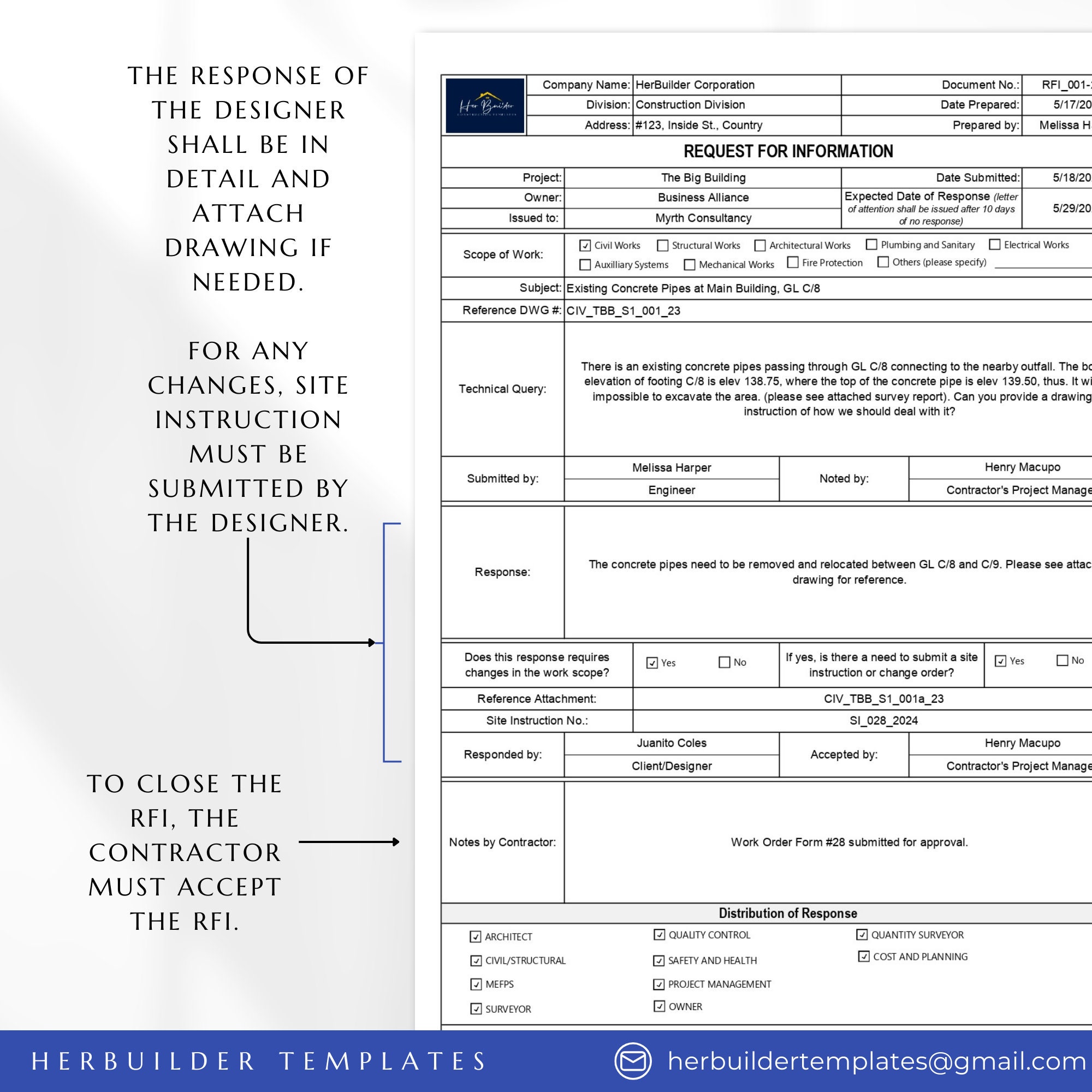 Typical Technical Query Form Request for Information Form, RFI , Construction Technical Query Form ...