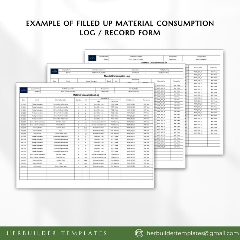 Material Consumption Log, Material Withdrawal Record, Withdrawal Log ...