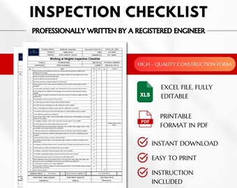 Working at Heights Inspection Checklist for Construction, Safety at Elevated Areas Inspection, Working at Heights Safety, Safety Procedure
