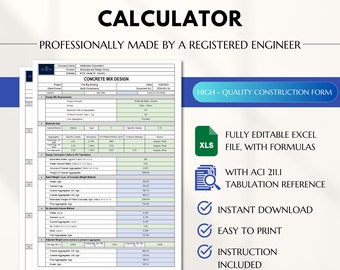 Concrete Design Mix Calculator, Concrete Batch Weight Design, Ready Mix Concrete Estimate, Concrete Suppliers Template, Construction Forms