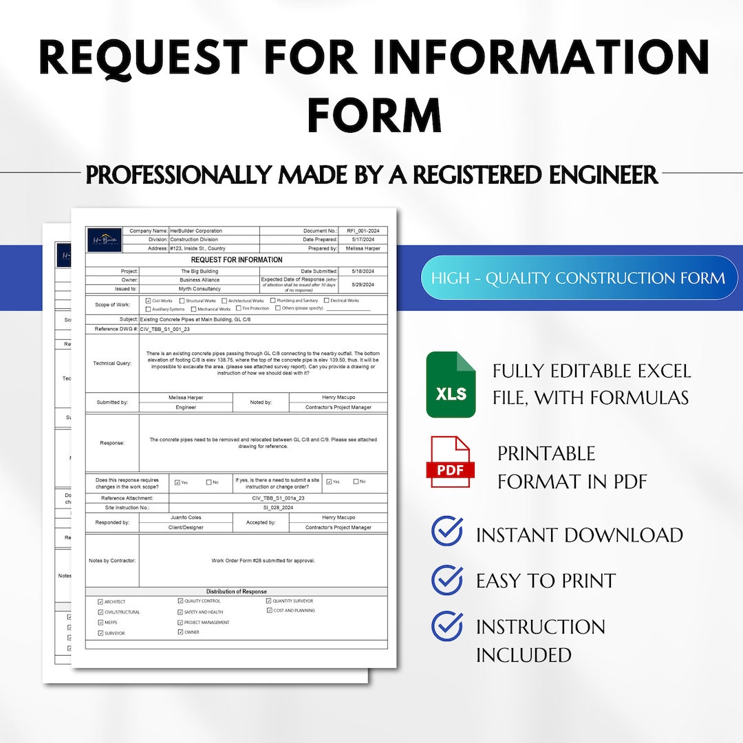 Request for Information Form, RFI , Construction Technical Query Form ...