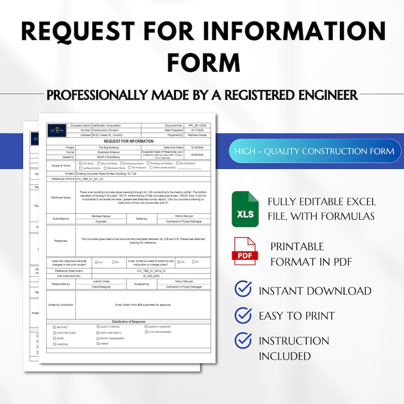 Technical Query Request Form Request for Information Form, RFI , Construction Technical Query Form ...
