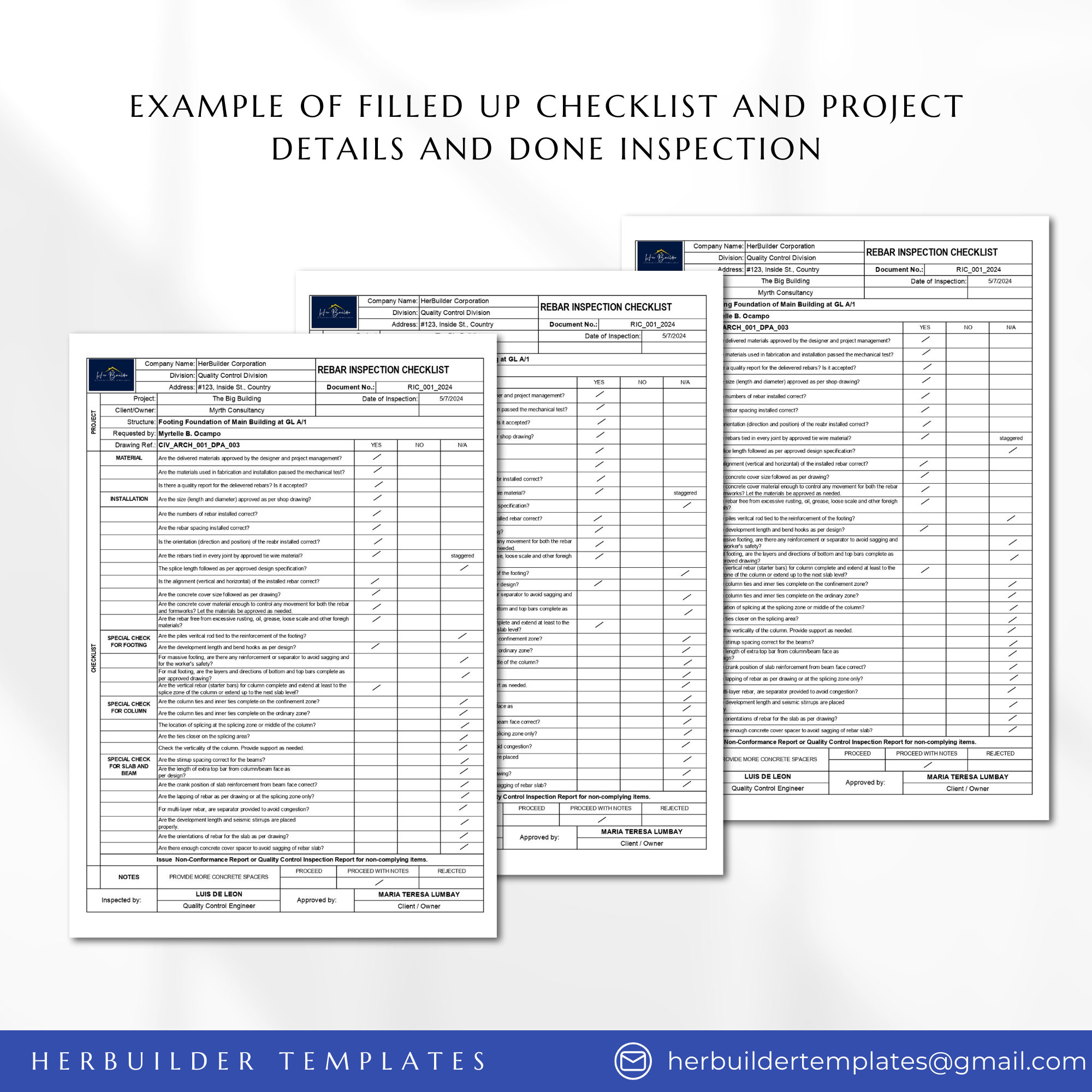 Rebar Inspection Checklist, Reinforcement Checklist, Quality Control