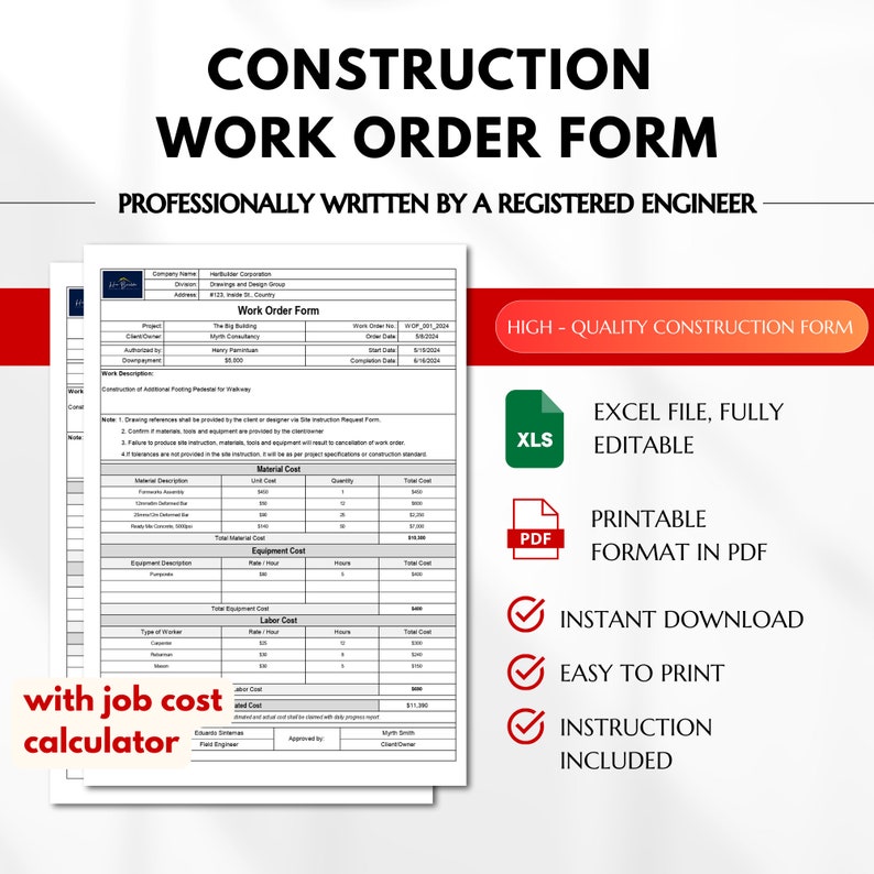Construction Work Order Form, Site Job Order Form, Request to Proceed ...