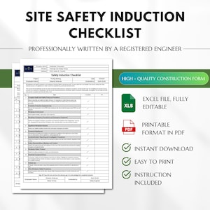 Checklist veiligheidsintroductie in de bouw, formulier veiligheidsoriëntatie, formulier veiligheid en gezondheid, checklist veiligheidsingenieur, formulier constructie