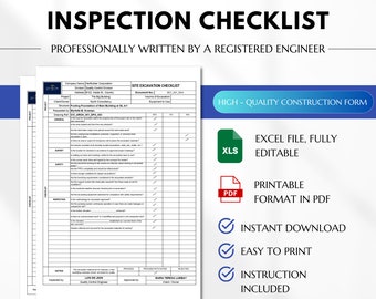 Site Excavation Inspection Checklist, Site Works Checklist, Backfilling Works Inspection, Quality Control Checklist, Construction Forms