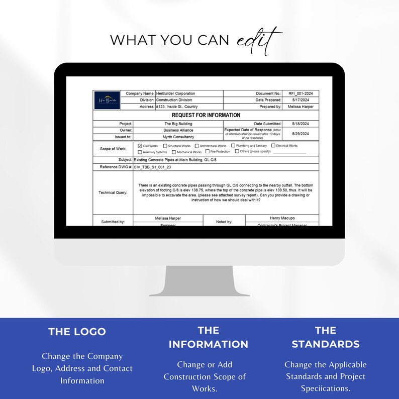 Request for Information Form, RFI , Construction Technical Query Form ...