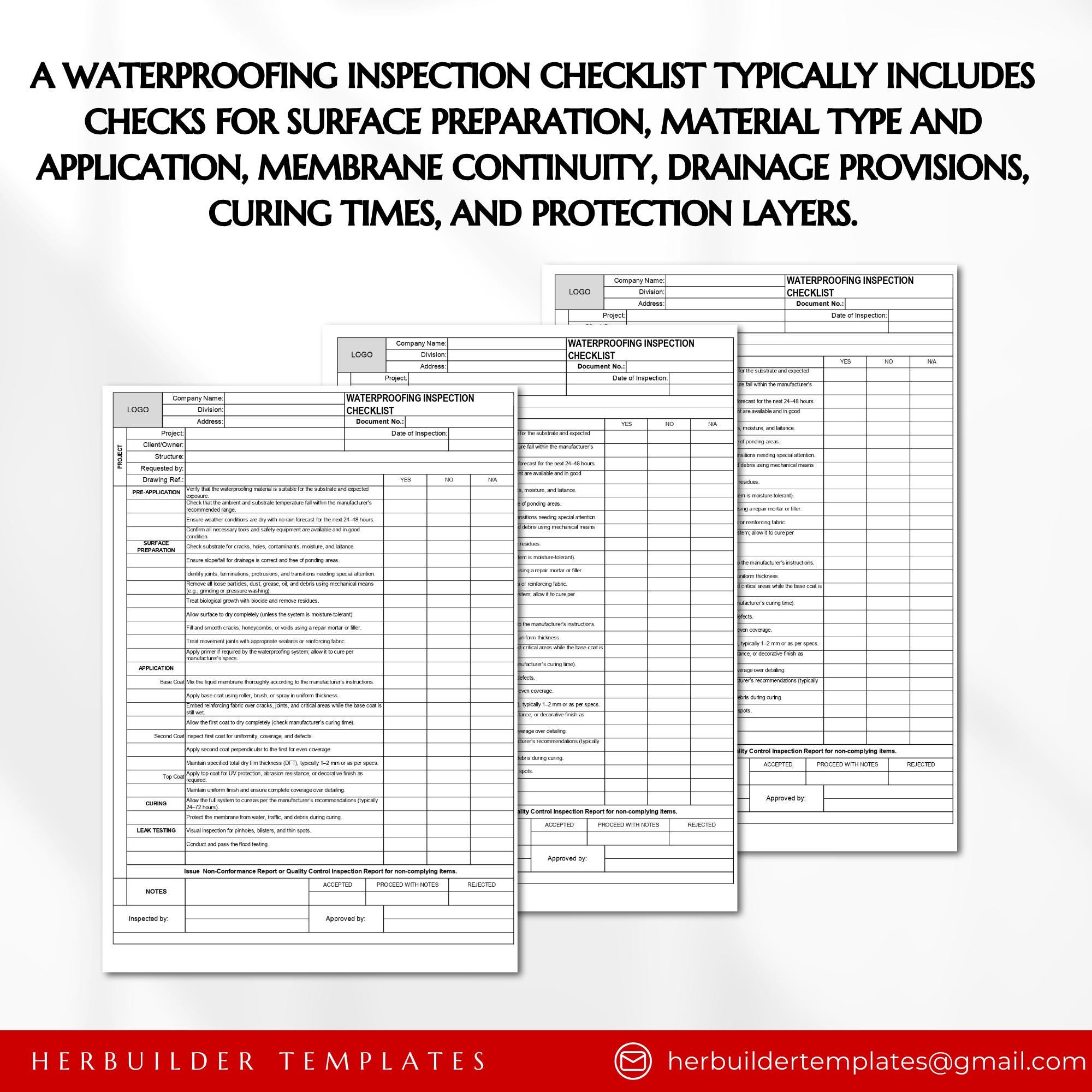 Waterproofing Inspection Checklist, Liquid Waterproofing Report ...