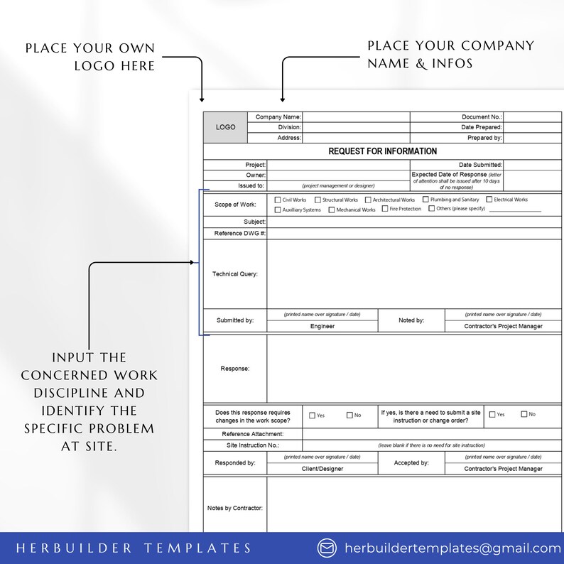 Technical Query Request Form Request for Information Form, RFI , Construction Technical Query Form ...