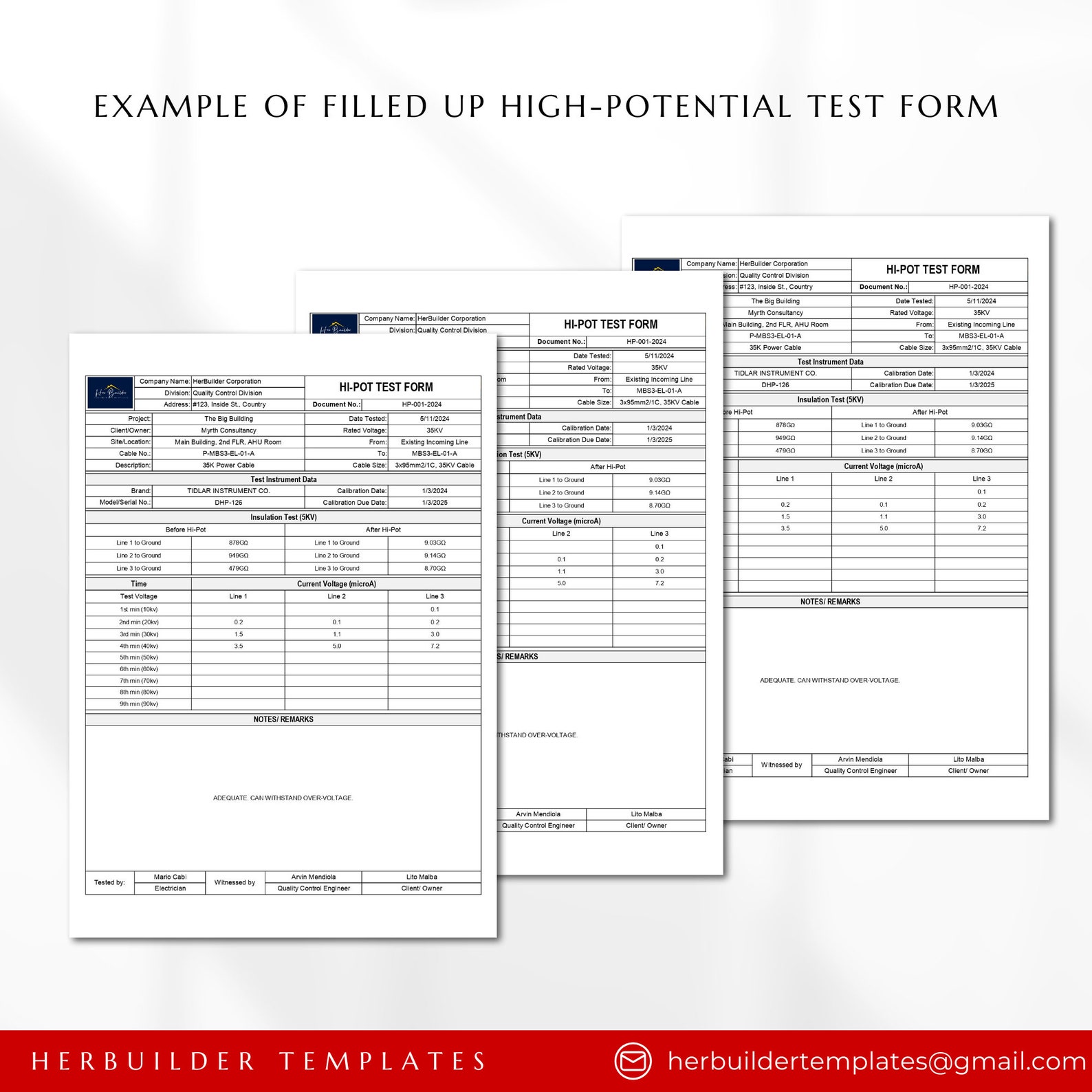 High Pot Testing Form Hi-pot Test Form, High Potential Testing, Diaelectric Withstand Test ...