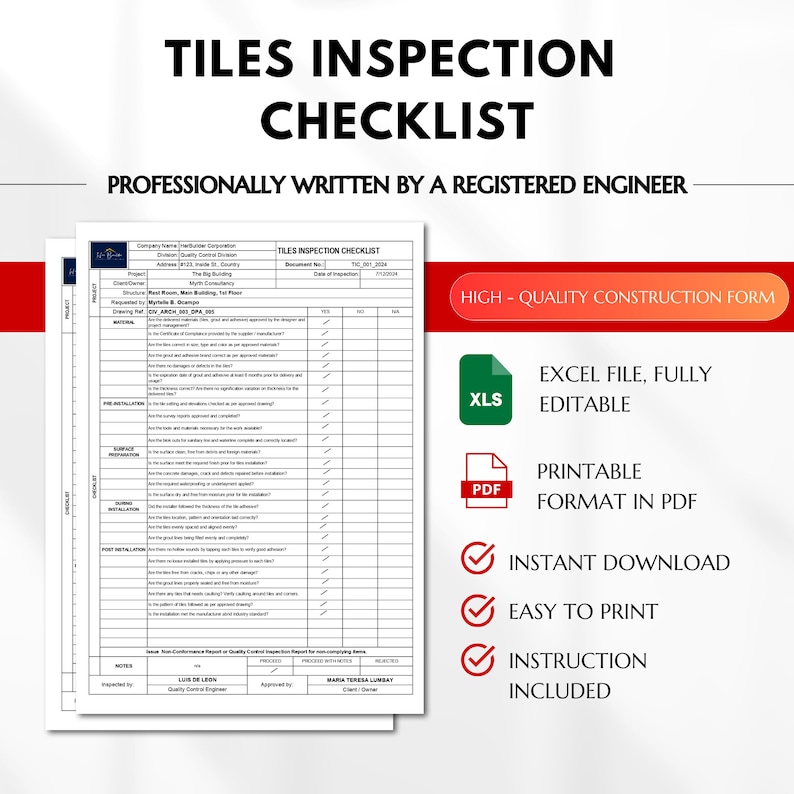 Tile Selection Checklist.pdf Tiles Inspection Checklist Form, Tiles Installation Inspection, Quality ...