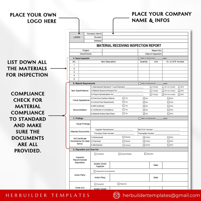 Material Receiving Inspection Report, Quality Control Inspection Report ...