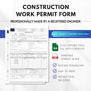 Formulario de permiso de trabajo de construcción, formulario de permiso de trabajo, formulario de inspección de seguridad, permiso para proceder en el lugar de trabajo, formulario de construcción, permiso de proyecto