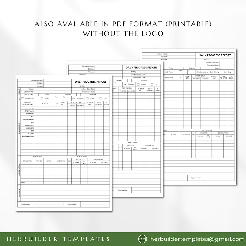 Construction Daily Progress Report Form, Daily Construction Work ...